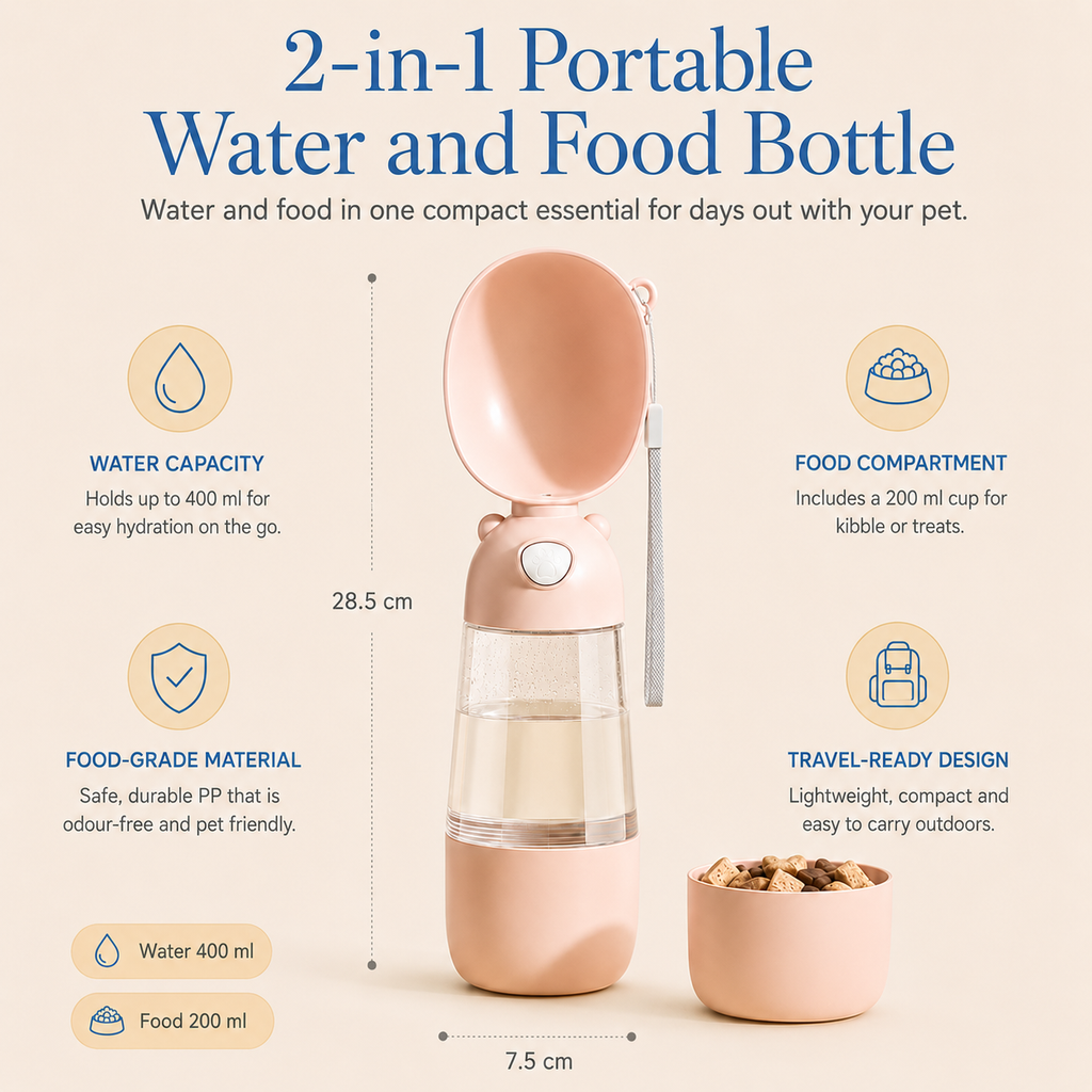 2-in-1 Portable Pet Water & Food Bottle