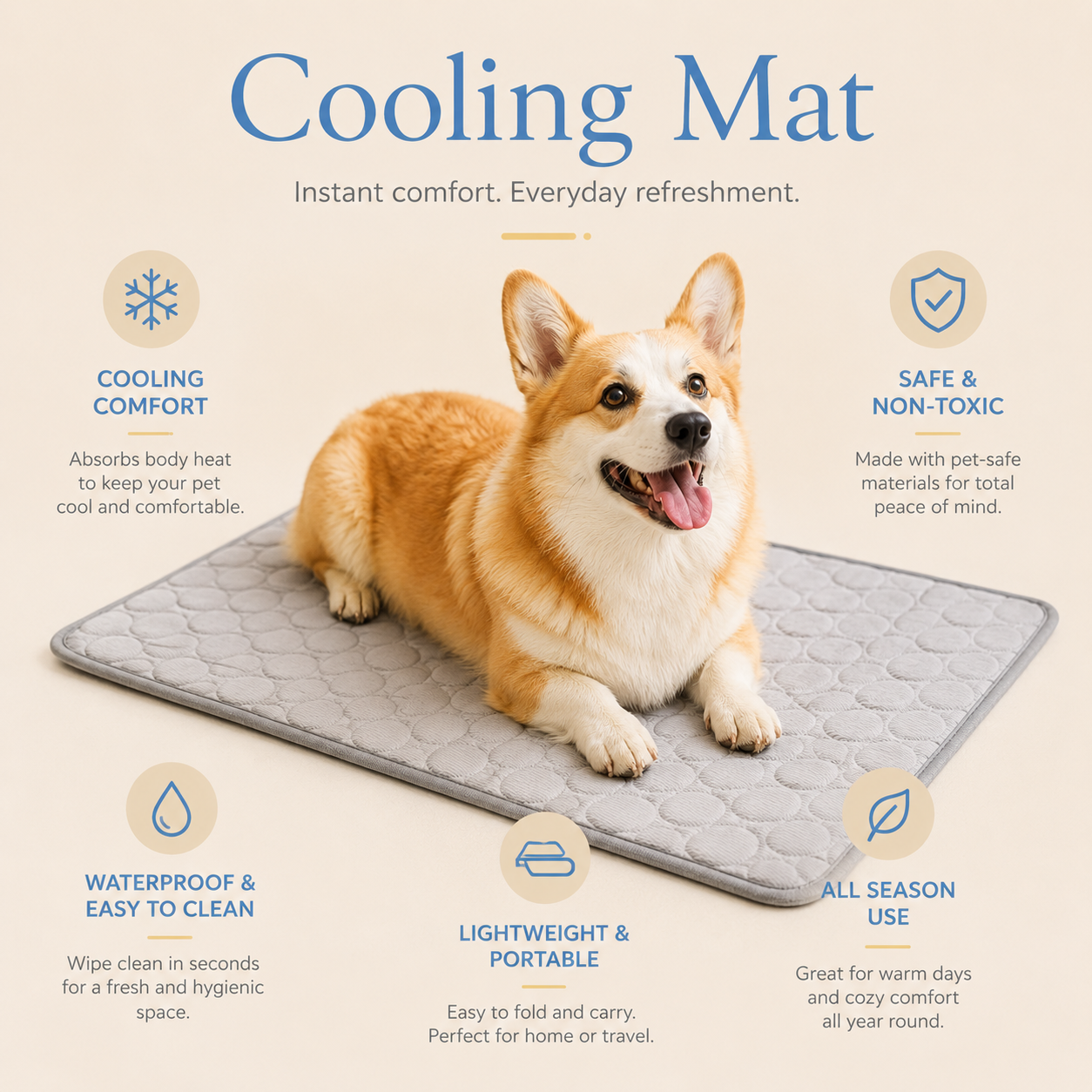 Self-Cooling Pet Mat | Instant Cooling Gel Pad for Dogs & Cats — No Water, No Electricity, No Freezing